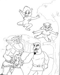 adventures_of_the_gummi_bears anthro bear disney duke_igthorn female fur grammi_gummi human interspecies male mammal monochrome multiple_females multiple_males nipples penis princess_calla sunni_gummi