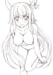 breast_hold breasts ex-keine frown grafite_(medium) keine_kamishirasawa long_hair monochrome nude open_mouth panties sin-go sketch touhou traditional_media underwear undressing very_long_hair