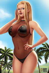 1girls 2018 5_fingers bare_shoulders big_breasts bikini black_nails blonde_hair blonde_hair_female blue_eyes bodysuit breasts cloud collar earrings eyebrows eyelashes female female_only fingernails glasses hair hands huge_breasts human iury_padilha kalifa kalifa_(one_piece) large_breasts lips lipstick long_hair looking_at_viewer nail_polish navel nose one_piece open_mouth outdoors painted_fingernails painted_nails revealing_clothes shiny shiny_skin sky solo standing teeth tree