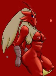 anthro blaziken breasts closed_mouth color female female_only nipples non-human_areolae nude pokemon pokemon_(species) shigoto side_view solo tagme