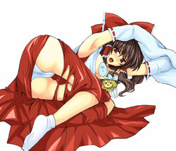 brown_hair detached_sleeves female female_only footwear hakama hips human japanese_clothes marisa_kirisame miko nanami_ka_zu_sa nanami_kazusa nanamix panties red_eyes reimu_hakurei socks solo torn_clothes touhou underwear wide_hips yukkuri_shiteitte_ne