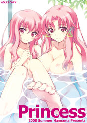 bath bathing blush breasts cattleya_yvette_la_baume_le_blanc_de_la_fontaine feet flat_chest inado_serere inato_serere large_breasts long_hair louise_francoise_le_blanc_de_la_valliere nipples nude pink_eyes pink_hair smile water zero_no_tsukaima