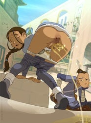 1boy 1girls avatar_legends avatar_the_last_airbender brother_and_sister clothing dark-skinned_female dark-skinned_male dark_skin female katara malachi male nickelodeon panties peeing pissing sokka straight_hair teardrinker urine water_tribe what