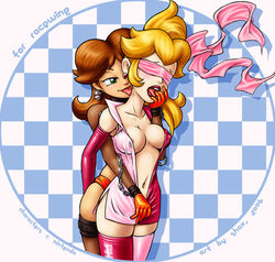 ayvuir_blue big_breasts breasts female female_only human mario_(series) multiple_females multiple_girls nintendo princess_daisy princess_peach shax_(artist) shaxbert straight_hair tagme yuri