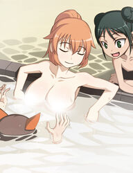 bath breasts charlotte_e_yeager closed_eyes comic francesca_lucchini large_breasts miyafuji_yoshika orange_hair strike_witches topless water