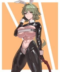 big_breasts brown_eyes caesar_king female green_hair king_caesar soldat zenless_zone_zero
