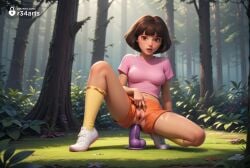 1girls ai_generated anal anal_insertion anal_masturbation anal_object_insertion artist_name blunt_bangs bob_cut breasts brown_eyes brown_hair day dildo dildo_in_ass dildo_insertion dildo_riding dora_marquez dora_the_explorer female female_masturbation foliage forest full_body grass hairband hi_res huge_dildo kneehighs lips looking_at_viewer masturbation medium_breasts nature navel nick_jr nickelodeon no_panties nose object_insertion on_one_knee orange_shorts outdoors parted_lips pink_shirt pussy r34arts sex_toy shirt shoes short_hair short_shorts short_sleeves shorts sneakers socks solo spread_legs squatting t-shirt tree uncensored white_footwear yellow_socks