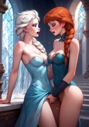 2girls ai_generated anna_(frozen) blonde_hair civitai disney elsa_(frozen) elsanna female fingering frozen_(film) incest mikey-rg97 red_hair sister_and_sister sisters small_breasts standing_sex yuri