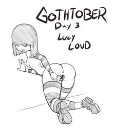 anus areolae arm_sleeves ass breasts female female_focus female_only goth gothtober hair_over_eyes hourglass_figure inktober labia lucy_loud nipples pinup pose posing pussy sideboob slashysmiley small_breasts solo straight_hair tagme the_loud_house vagina