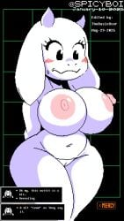 big_breasts edit embarrassed embarrassed_nude_female furry large_areolae milf mother nude nude_female round_breasts spicyboi text_box toriel undertale undertale_(series)