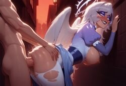 1boy 1boy1girl 1girls against_wall ahe_gao ai_generated alley angel angel_wings anus ass ass_ripple bent_over breasts breasts_out doggy_style dress emily_(hazbin_hotel) eyeshadow female female_focus halo hazbin_hotel hell male nipples outdoors penetration penis periph public public_sex purple_eyes pussy rippling_ass sex sex_from_behind vagina vaginal_penetration white_hair wings