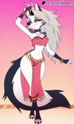 1girls accurate_art_style ai_generated anthro anthro_only arabian_clothes belly_dancer belly_dancer_outfit big_breasts breasts chocker claws dancer dancer_outfit dancing dog_girl female female_only fur furry furry_female furry_only grey_fur helluva_boss hi_res jewelry keoenl loona_(helluva_boss) medium_breasts navel nipples nipples_visible_through_clothing patreon paws red_sclera solo solo_female tail thick_thighs thong vivienne_medrano white_eyes wide_hips wolf_girl