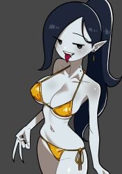 1girls adventure_time big_breasts bikini black_hair breasts female female_only gold_bikini golden_bikini long_hair marceline n___k___m pale-skinned_female pale_skin sitting solo vampire vampire_girl
