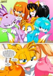 1boy 8girls amy_rose anthro ass bbmbbf blaze_the_cat blush breasts bunnie_rabbot comic female honey_the_cat jewel_the_beetle male male/female miles_prower miles_tails_prower mobian_(species) mobius_unleashed nipples nude palcomix penis sally_acorn sega sonic's_guide_to_spanking_2_(comic) sonic_(series) sonic_the_hedgehog_(archie) sonic_the_hedgehog_(series) spanked_ass spanked_butt tails tails_the_fox tikal_the_echidna whisper_the_wolf