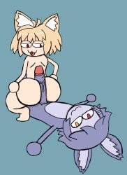 anthro arctica_frostbite crouching duo fan_character felid female fur futanari genitals hair hi_res hot_dogging humanoid_genitalia humanoid_penis hybrid intersex intersex/female lemur looking_at_viewer mammal neco-arc neco_spirit nude penis primate purple_body purple_fur purple_hair sex strepsirrhine tagme tsukihime type-moon unknown_artist