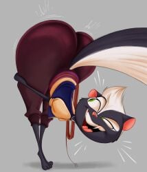 2024 anthro ass bent_over big_butt black_body black_fur butt_jiggle chickenhare_and_the_hamster_of_darkness clothed clothing fangs female fully_clothed fur green_eyes hair hands_on_legs hands_on_thighs hi_res huge_butt jiggling looking_at_own_butt mammal markings meg_(chickenhare) mephitid motion_lines multicolored_body multicolored_fur n_wave_pictures netflix open_mouth open_smile pink_inner_ear pink_nose presenting presenting_hindquarters raised_tail silentjack8 skunk smile solo striped_markings striped_skunk striped_tail stripes tail tail_markings taunting teeth text thick_thighs toony two_tone_body two_tone_fur url whip white_body white_fur white_hair wide_hips