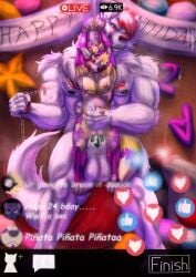 absurd_res anthro asado balls big_dom_small_sub big_penis birthday bodily_fluids bondage bondage bound canid canine canis chains cum dominant duo dylan_whiteskill_(thatwereboy) fox genital_fluids genitals hi_res hoshii_zora livestream male male/male mammal muscular mythological_canine mythological_creature mythology nipples penis precum sex size_difference stomach_bulge tail werecanid werecanine werecreature werewolf wolf