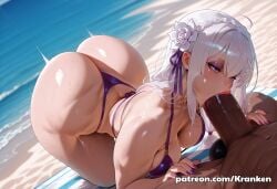 1boy 1girls ai_generated ass ass_shaking ass_up ass_view beach beach_background beach_sex big_ass big_breasts bikini bikini_aside blowjob blowjob_face blowjob_only breasts cheek_bulge completely_nude dark-skinned_male emilia_(re:zero) fellatio fellatio_face fellatio_gesture female huge_balls huge_cock kranken large_breasts large_penis legs male motion_lines naked naked_male oral oral_sex patreon patreon_url patreon_username purple_bikini re:zero_kara_hajimeriu_isekai_seikatsu re:zero_kara_hajimeru_isekai_seikatsu sucking sucking_off sucking_penis sucking_tip thick_thighs white_hair