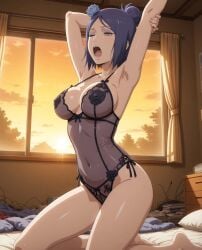 1girls ai_generated arm_behind_head arms_up ass big_ass big_breasts blue_hair bra breast_focus breast_press breasts bubble_ass bubble_butt facing_viewer female female_only flower flower_in_hair front_view garter_belt garter_straps huge_ass huge_breasts kneeling konan large_breasts leotard light-skinned_female light_skin lingerie long_hair mature mature_female moewaifu974 nail_polish naruto naruto_(series) naruto_shippuden one_eye_closed open_mouth orange_eyes pale-skinned_female pale_skin panties pillow_grab plump presenting shiny_skin shoulder_length_hair solo solo_focus stockings thick_ass thick_thighs thighs underwear voluptuous voluptuous_female yawn yawning yawning_position