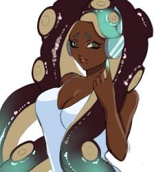 1girls halfbody lewa_nn marina_(splatoon) octoling off_the_hook_(splatoon) peak splatoon splatoon_2 white_dress