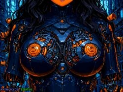 ai_generated amputated_arm amputee android android_girl breasts breasts_out cyberpunk female gigatsu pixel_art robot robot_girl sci-fi