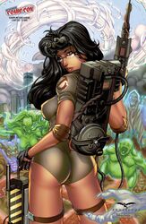 1girls alternate_costume ass back back_view big_breasts black_gloves black_hair blue_eyes bodysuit breasts bubble_ass bubble_butt busty comic_cover cosplay dat_ass demons eye_contact female female_only ghostbusters glasses gloves goggles grey_bodysuit grimm_fairy_tales_zenescope gun halloween halloween_costume holding_gun holding_object holding_weapon ivan_nunes large_breasts long_hair looking_at_viewer looking_back looking_back_at_viewer mike_debalfo official_art pink_lips pinup proton_pack sci-fi sela_mathers skintight solo solo_female solo_focus standing tan tan_body tan_skin text thick_ass thighs tight_clothes tight_clothing tight_pants tight_shirt toned toned_body toned_female zenescope