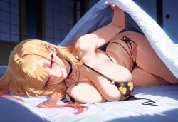 1girls ai_generated ass balecxi bangs barbell_piercing bare_shoulders barefoot bed bed_sheet bedroom bikini bikini_bottom black_bikini black_choker black_swimsuit black_underwear blanket blonde_hair blush bracelet breasts choker clavicle cleavage clothing curvaceous curvaceous_female curvaceous_figure curvy curvy_figure ear_piercing earrings feet female female female_focus female_only floral_print futon gradient_hair grin gyaru huge_breasts indoors industrial_piercing inviting inviting_to_sex jewelry kitagawa_marin large_breasts legs lips long_hair looking_at_viewer lying multi-strapped_bikini multicolored_hair nail_polish navel necklace o-ring o-ring_bikini on_back on_bed on_side on_stomach pantsu parted_lips piercing pillow pink_eyes pink_hair pink_nails presenting presenting_ass presenting_breasts presenting_hindquarters presenting_self print_bikini red_eyes seductive seductive_look seductive_smile side-tie_bikini_bottom side-tie_swimsuit skindentation smile solo sono_bisque_doll_wa_koi_wo_suru string_bikini swept_bangs swimsuit thighs toes under_covers underwear voluptuous voluptuous_female