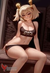 1girls 2d ai_generated areolae ass back bangs bare_shoulders barefoot big_ass big_breasts black_panties blonde_hair burnice_white cleavage dress erophoenix feet female female_focus full_body long_hair looking_at_viewer navel nipple_slip nipples pale_skin pale_skinned_female panties patreon_username red_eyes sitting skirt smile soles solo sports_bra thick thick_thighs toes twintails uncensored underwear undressing zenless_zone_zero