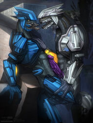2boys absurd_res alien armor duo erection eye_contact gay halo_(series) hi_res looking_at_another male male_only male_sangheili_(halo) microsoft muscular penis sangheili todex video_games xbox_game_studios