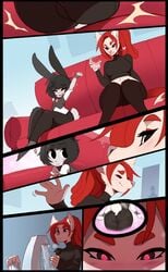 anthro ass beaux_(kenashcorp) big_breasts big_butt blush breasts canine clothing comic crossdressing femboy futanari heart huge_breasts imminent_sex intersex intersex/male kanel lagomorph male mammal navel original rabbit red_eyes size_difference smile stomach wolf