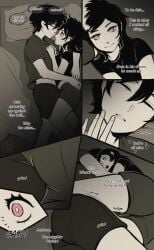 1boy 1girls 2d andrew_graves ashley_graves bed black_hair blush blush brother brother_and_sister clothed clothing cuddling dialogue english_text erection erection_under_clothes female humping incest male on_bed phuonghoa198 pink_eyes romantic siblings sister sleeping smile straight surprised the_coffin_of_andy_and_leyley wholesome