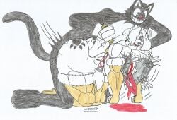 amazon anthro belt_collar big_ass big_butt black_body black_cat black_fur blood_drip blood_in_mouth blood_on_weapon blue_eyes bouncing_breasts cartoon_cat corpse_fuck creepypasta curly_hair dead dead_eyes defeated_female defeated_heroine demon_cat doggy_style female_death female_warrior grabbing_from_behind grabbing_neck grey_lips grey_nipples guro huge_breasts impaled long_boots long_gloves long_hair marlon64 murdered muscle_girl muscular_anthro muscular_female naked_boots naked_female naked_gloves necrophilia nipples_piercing sex_from_behind snowflake_frostfang snuff sword_insertion sword_on_back tattoo_on_butt traditional_drawing_(artwork) vaginal_sex white_background white_body white_fur white_hair wolf_humanoid wolf_woman