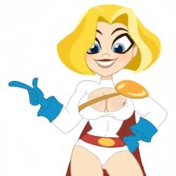 1girls 2d areola_slip areolae big_breasts blonde_female blonde_hair blonde_hair_blue_eyes blue_eyes blue_gloves breasts cape cartoony comic_book_character dc_super_hero_girls eyebrows_raised female female_only gloves hand_on_hip human human_only kara_danvers leotard light-skinned_female light_skin looking_at_viewer medium_hair parted_bangs power_girl red_cape richardarts smile smiling source_request teeth teeth_showing transparent_background white_female white_leotard
