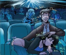 bedroom_eyes big_breasts big_penis blowjob canon_couple charlie_emily charlotte_emily choker clothed clothed_sex date_night dialogue edited_art edited_official_artwork face_down_ass_up face_fucking finger_fuck fingering fingering_partner fingering_pussy five_nights_at_freddy's fnaf fnaf_novels john_(fnaf) jonkan movie_theater redraw saliva saliva_drip saliva_on_penis slurping sucking sucking_off sucking_penis wet wet_pussy