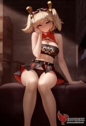 1girls 2d ai_generated ass back bangs bare_shoulders barefoot big_ass big_breasts black_panties blonde_hair burnice_white cleavage dress erophoenix feet female female_focus full_body long_hair looking_at_viewer navel pale_skin pale_skinned_female panties patreon_username red_eyes sitting skirt smile soles solo sports_bra thick thick_thighs toes twintails uncensored underwear zenless_zone_zero