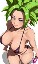 1girls ai_generated big_breasts big_hips black_bikini blue_eyes dragon_ball_super femdom green_hair half-closed_eyes kefla lip_bite looking_at_viewer mature_female micro_bikini mommy_kink niamy pink_shoes seductive_look skinny smug_smile taller_girl thick_thighs wide_hips