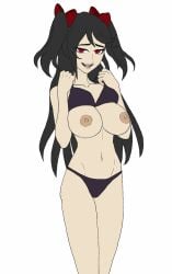 1girls artist_request aurora_(pokemon) aurora_(pokemon_desolation) big_breasts bikini bikini_bottom bikini_top black_hair bra breasts breasts_out female female_only hair_ribbon long_hair nipples nude nude_female panties pokemon pokemon_desolation pokemon_fangame pussy_visible_through_panties pussy_visible_through_swimsuit red_eyes red_hair removing_bra ribbon ribbons showing_breasts swimsuit team_crescent twintails