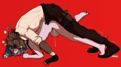 2025 absurd_res all_fours anthro anthro_on_anthro anthro_penetrated anthro_penetrating anthro_penetrating_anthro ass blue_hair blush bodily_fluids butt_scratch claws clenched_teeth closed_eyes clothed clothing coca coca_meza colored cum cum_drip cum_in_pussy cum_inside digital_drawing_(artwork) digital_media_(artwork) doggy_style domestic_cat dripping duo feet felid feline felis female female_penetrated from_behind_position fur genital_fluids hair handwear hi_res male male/female male_penetrating mammal mitten_hands mittens moan nude open_mouth penetration penile penile_penetration penis pussy requiem_etsu scratch_mark sex shaded signature simple_background stretching teeth text white_body