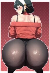 ai_generated ass ass_focus ass_up bare_shoulders big_ass big_breasts big_butt big_thighs black_hair bubble_ass bubble_butt butt_focus collarbone digital_media_(artwork) dress earrings enormous_ass enormous_butt enormous_thighs fat_ass fat_butt hairband huge_ass huge_butt huge_thighs human long_hair long_sleeves massive_ass massive_butt massive_thighs off_shoulder pantyhose red_eyes sidelocks simple_background spy_x_family sweat sweater sweaty sweaty_body sweaty_butt thick thick_ass thick_butt thick_thighs thighs wide_hips yor_briar zeca997