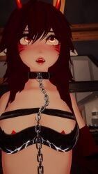 5_fingers animal_ears animal_tail animated breasts collar fangs hakatji horns humanoid light_skin long_hair open_mouth pale_skin rings skirt tagme vertical_video video vrchat wearing_collar wearing_rings white_sclera