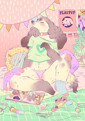 anthro big_breasts breasts canid canine canis clothing digital_media_(artwork) domestic_dog eneeku female hi_res huge_breasts mammal nipples nude playboy pornography slightly_chubby