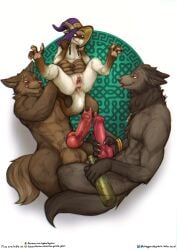 2025 absurd_res after_anal animal_genitalia animal_penis anthro balls big_balls big_penis biped blep blue_eyes blush bodily_fluids bottle brown_body brown_fur canid canine canine_genitalia canine_penis chin_piercing claws clothing container cum cum_in_ass cum_inside digital_media_(artwork) erection eyebrow_piercing facial_markings facial_piercing female fur genital_fluids genital_scar genitals gloves_(marking) grey_body grey_fur group group_sex hand_on_own_penis hand_on_penis hat head_markings headgear headwear hermia_idril hi_res holding_bottle holding_container holding_object horn huge_balls huge_cock knot kobold larger_male lifting_partner male male/female mammal markings mask_(marking) mmf_threesome mythological_canine mythological_creature mythology neck_tuft penis piercing red_penis scalie scar sex sitting size_difference smaller_female smile the_gentle_giant threesome toe_claws tongue tongue_out trans_(lore) trans_woman_(lore) trio tuft vaginoplasty_scar werecanid werecanine werecreature werewolf white_body witch_hat witch_hat_only