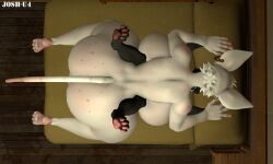 3d anthro black_fur blue_eyes cat_tail feline futa_on_male futanari intersex josh-u4 male mammal mating_press officer_flint_(foretbwat) orange_eyes rat rat_tail rodent shads size_difference white_fur
