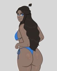 1girls aged_up artist_signature ass ass_length_hair avatar_the_last_airbender big_ass big_breasts bikini blue_bikini blue_eyes blush breasts brown_hair bubble_butt caked_up cheesecake dark-skinned_female half_updo katara long_hair looking_at_viewer looking_back_at_viewer medium_breasts mutty nickelodeon pinup plump_lips presenting_ass rear_view shiny_skin smile smiling_at_viewer solo solo_female standing sweaty_body swimsuit thick_thighs thong thong_bikini topknot underboob water_tribe wavy_hair wet_skin young_adult