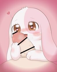 <3_eyes breath censor_bar censored domestic_rabbit dream_maker_watanabe duo eyelashes female female_focus feral fur happy_happy_clover heart hi_res human humanoid_penis interspecies lagomorph leporid licking lop_rabbit male mallow_(hhc) mammal open_mouth oryctolagus penis pink_background pink_body pink_fur rabbit simple_background solo_focus straight tongue tongue_out white_body white_fur