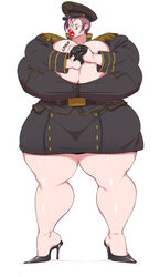 big_lips clara_(ffuffle) cleavage_cutout cracking_knuckles fatfoxlower female ffuffle half_gloves hat high_heels lips military_uniform miniskirt short_hair solo thick_thighs