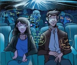 bedroom_eyes big_breasts canon_couple charlie_emily charlotte_emily choker date_night dialogue edited_art edited_official_artwork five_nights_at_freddy's fnaf fnaf_novels john_(fnaf) jonkan movie_theater not_porn redraw