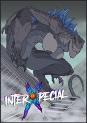 anthro breasts destroyed_building female genitals godzilla_(series) iguana iguanid interxpecial kaiju lizard macro nude perching pussy reptile scalie solo toho zilla