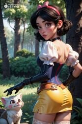 1girls ai_generated animal artist_name ass back belt black_choker black_gloves black_hair blush bow breasts brown_eyes brown_hair choker disney disney_princess elbow_gloves feline female forest from_behind gloves hairband hairbow hi_res lips looking_at_viewer looking_back miniskirt nature outdoors parted_lips pencil_skirt pink_bow pink_hairband puffy_short_sleeves puffy_sleeves r34arts short_hair short_sleeves skirt snow_white_(disney) snow_white_and_the_seven_dwarfs solo thighhighs tree white_thighhighs yellow_skirt zettai_ryouiki