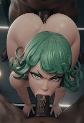 1girls 2boys 3d ai_generated anal anal_sex angry angry_face big_ass big_penis blowjob curly_hair dark-skinned_male doggy_style fellatio female female_focus from_behind front_view green_eyes green_hair huge_ass huge_cock interracial light-skinned_female looking_at_viewer looking_back male male_pov mmf_threesome nude nude_female one-punch_man oral oral_sex pov short_hair small_breasts sodaglow_artist spitroast tagme tatsumaki threesome